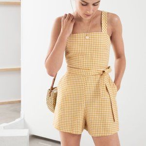 Gingham Square Neck Linen Romper